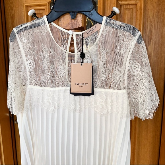 Twin-Set Milano lace top pleated dress tunic size S (42 European) 100% polyester - Picture 9 of 12